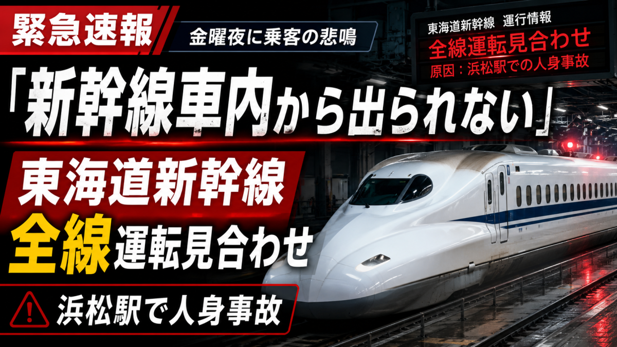 浜松駅人身事故で東海道新幹線が運転見合わせとなり車内に足止めされた乗客の不安を伝える報道アイキャッチ