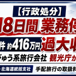 JR東日本びゅうツーリズム＆セールス東北・北海道統括支社への18日間業務停止処分と86件約416万円の過大収受を伝える報道アイキャッチ
