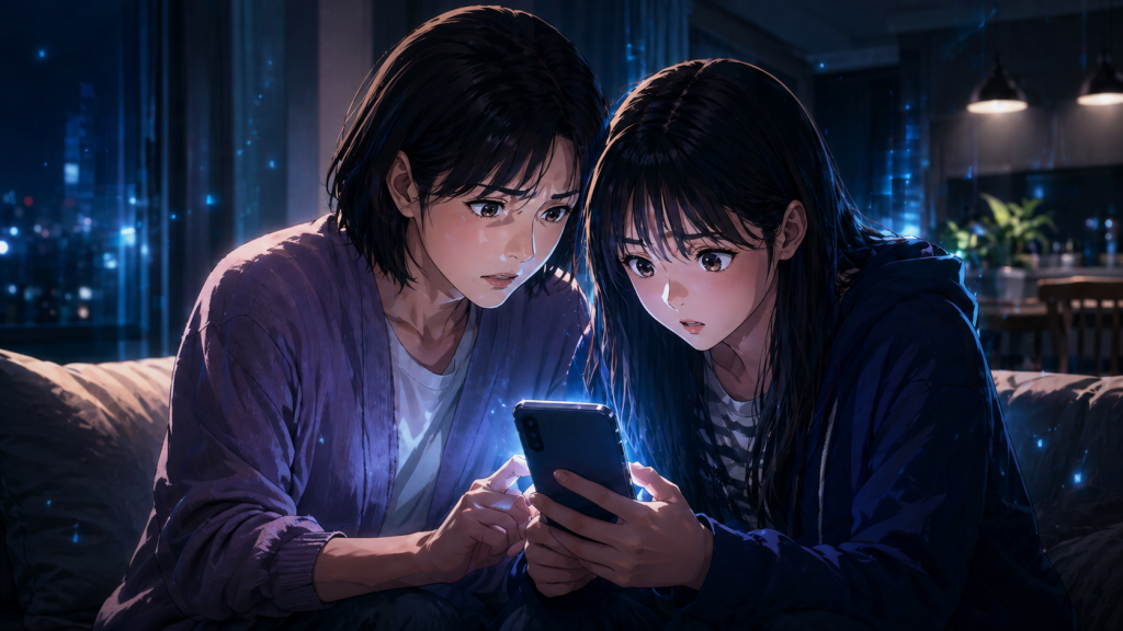 AI生成画像による性的画像被害の危険を示すスマホと女性のイメージ