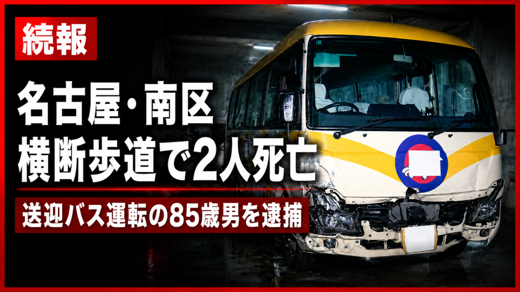 名古屋市南区の横断歩道で送迎マイクロバスにはねられ男女2人が死亡した事故の報道イメージ