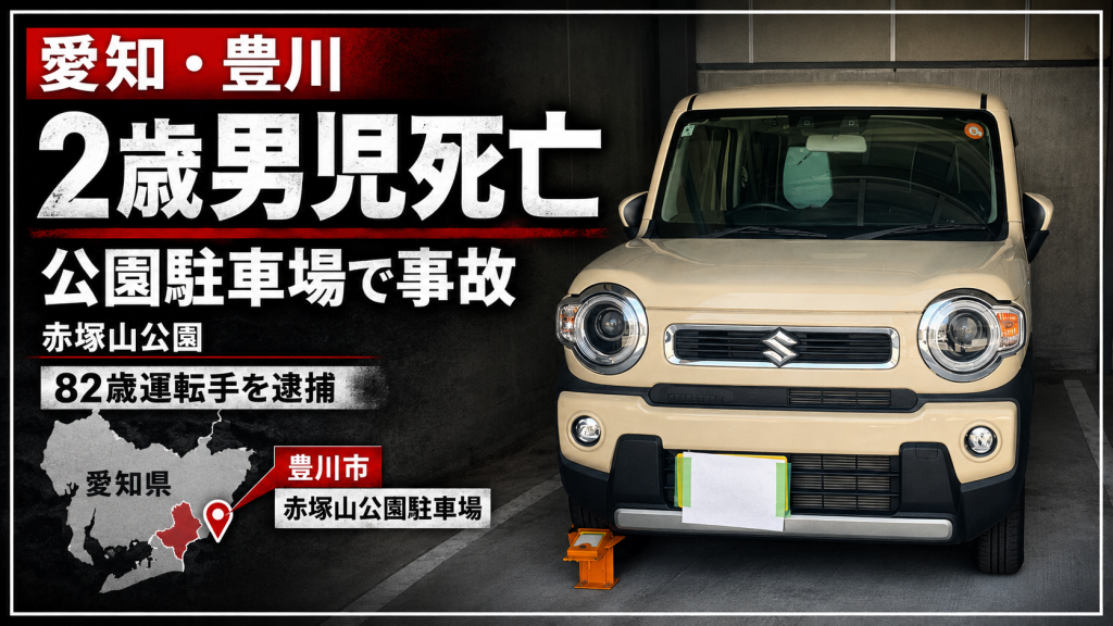 愛知県豊川市の赤塚山公園駐車場で2歳男児が乗用車にはねられ死亡した事故を伝えるニュースのイメージ
