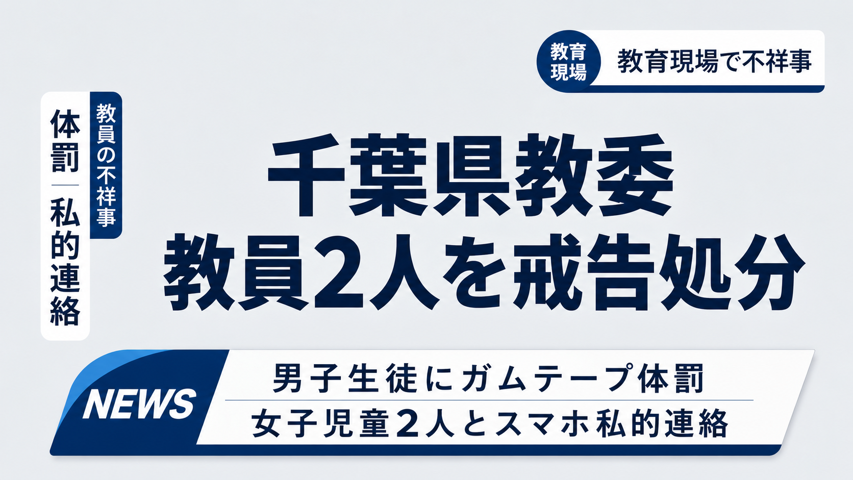 千葉県教委が教員2人を戒告処分にした体罰と私的連絡問題の報道用イメージ
