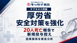 厚労省がタブネオス投与後20人死亡を受け安全対策強化に動いたことを伝える報道画像