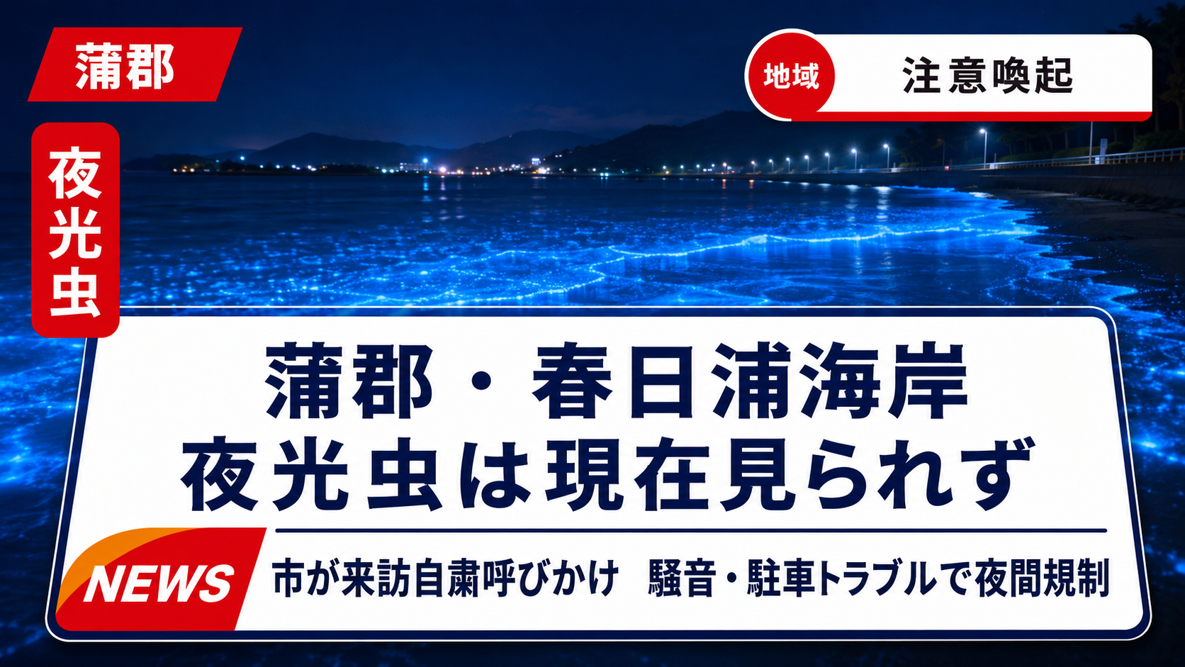 蒲郡市が春日浦海岸の夜光虫について赤潮の収束と夜間来訪自粛を呼びかけたSNS画像