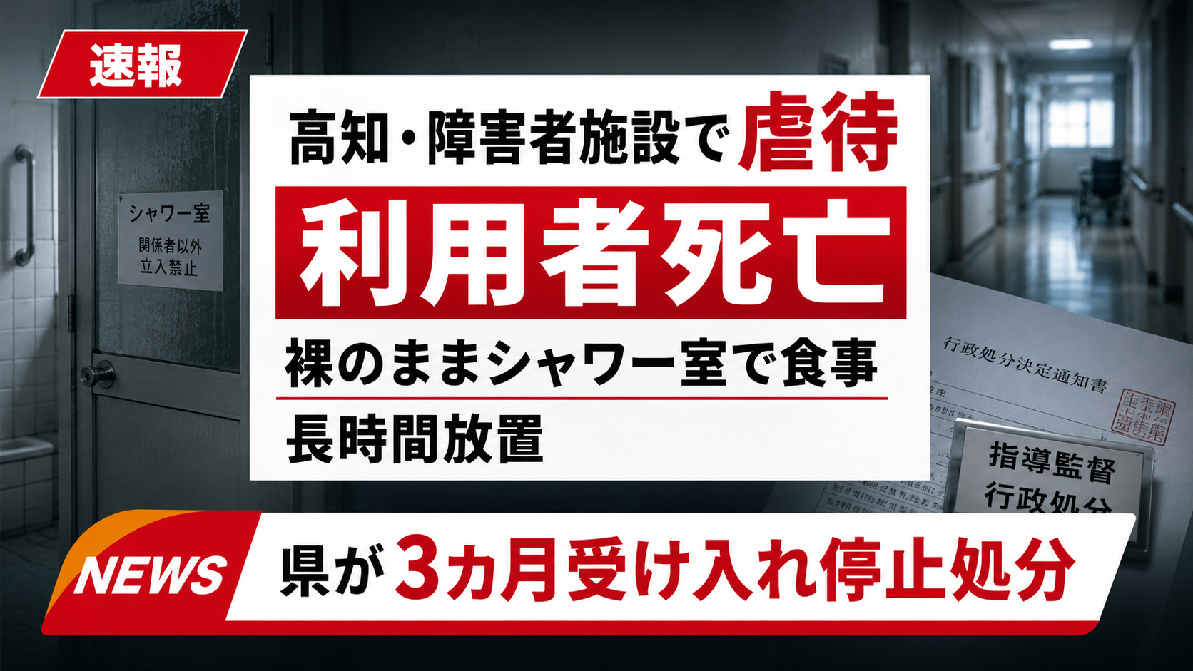 高知県四万十市の障害者支援施設で利用者が死亡し行政処分が行われたことを伝える報道画像