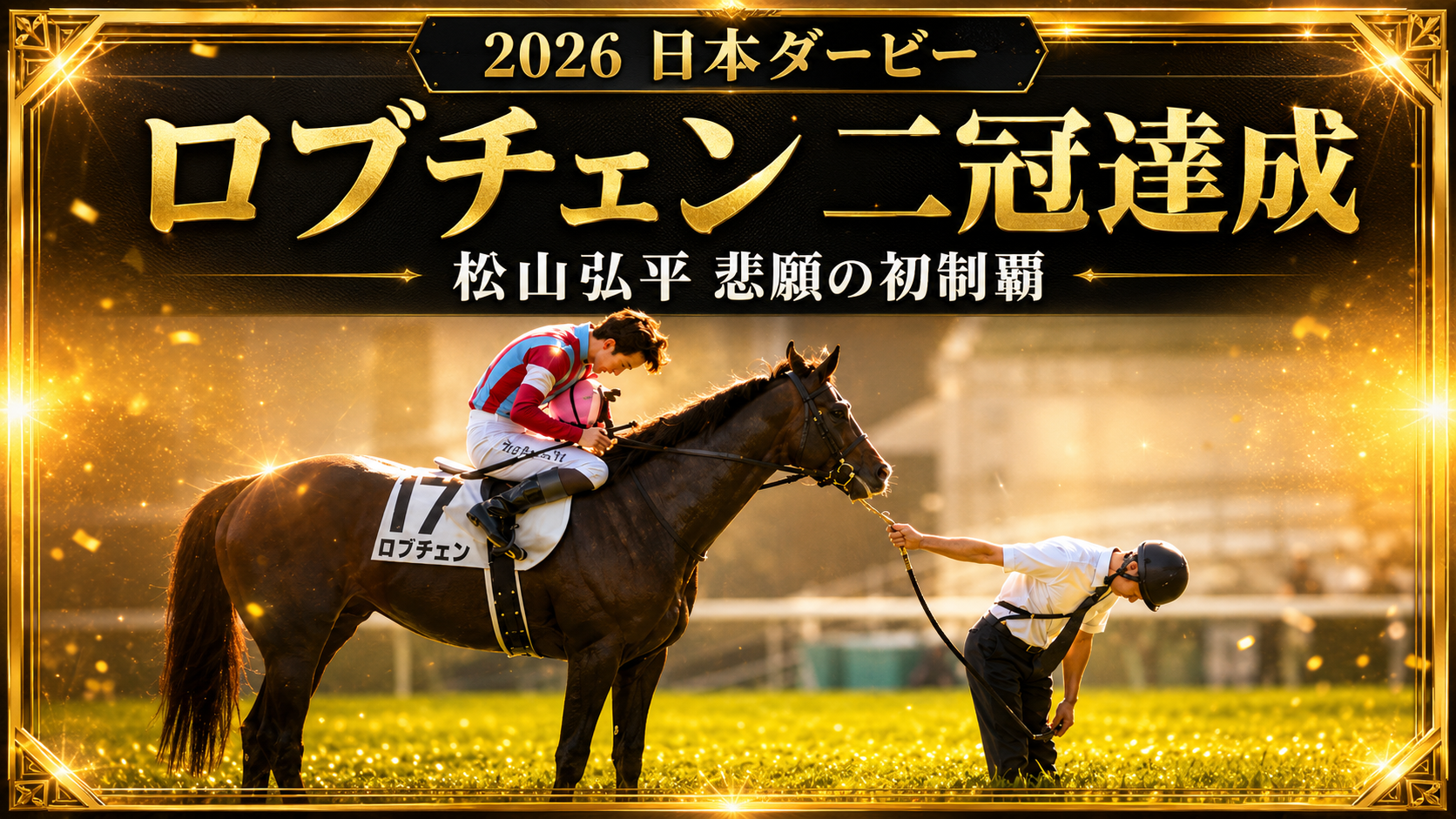 2026年日本ダービーでロブチェンが優勝し松山弘平騎手と二冠を達成したイメージ