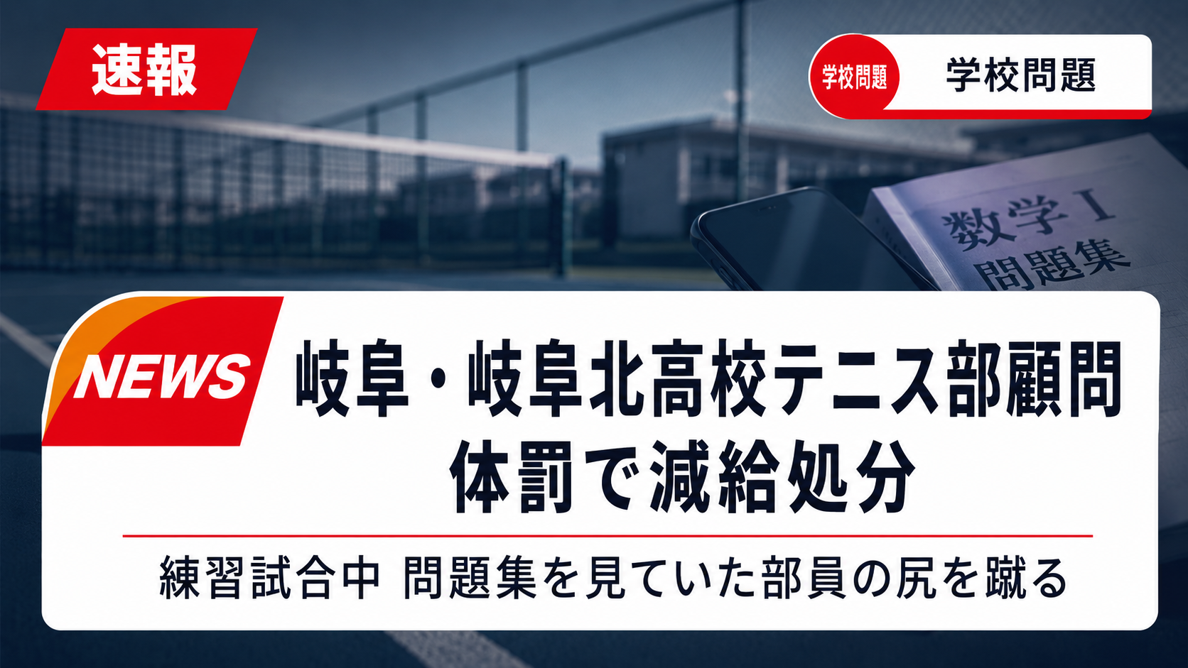 岐阜の高校テニス部で練習試合中に起きた体罰問題を示す報道イメージ