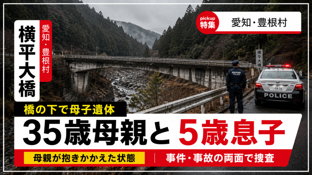 愛知県豊根村の横平大橋付近で母親と5歳息子が遺体で見つかった事案を伝える報道用イメージ