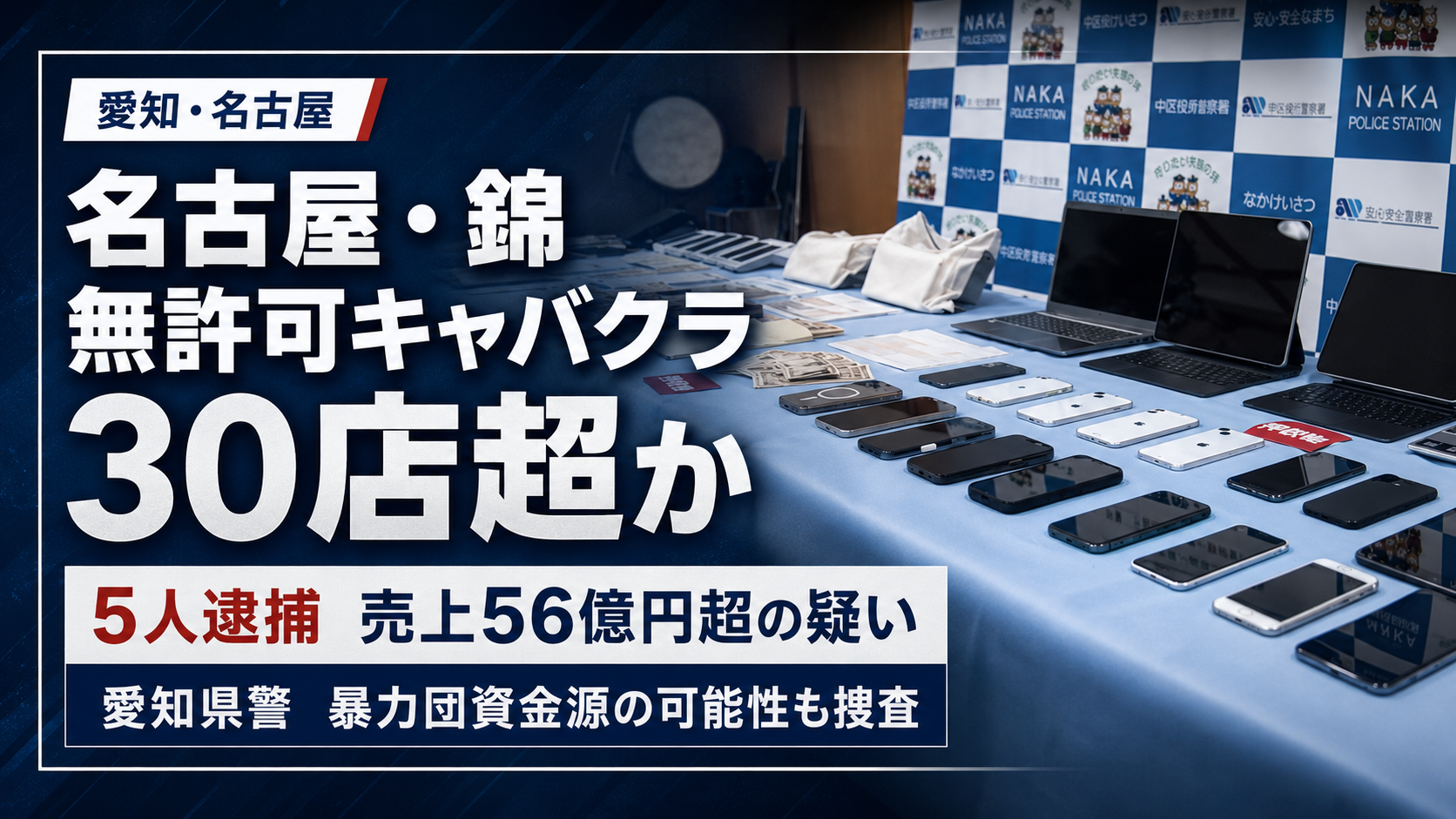 名古屋・錦で無許可キャバクラ30店以上の経営と56億円超の売上疑惑を伝える報道イメージ