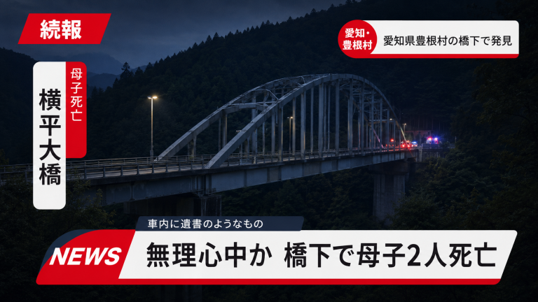 愛知県豊根村の横平大橋下で35歳母親と5歳息子が死亡しているのが見つかった事案の報道イメージ