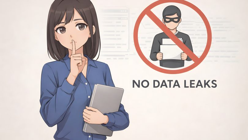 職場SNS投稿による情報漏洩リスクを示す夜の日本オフィスとスマホのイメージ