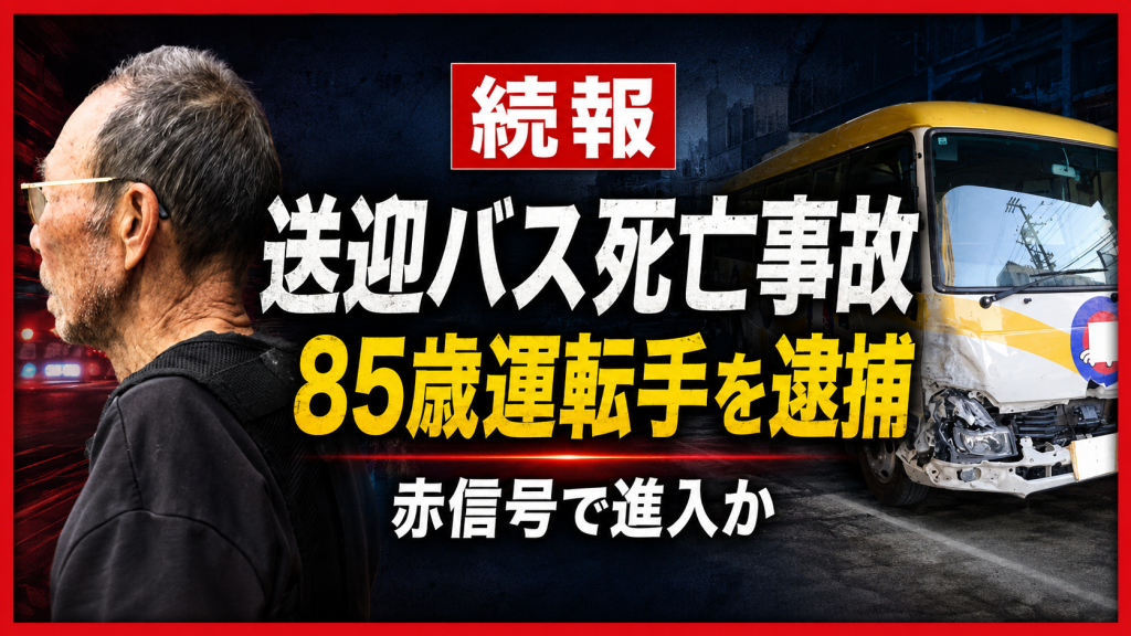 名古屋市南区の交差点で起きたスイミング送迎バス死亡事故を示す報道イメージ