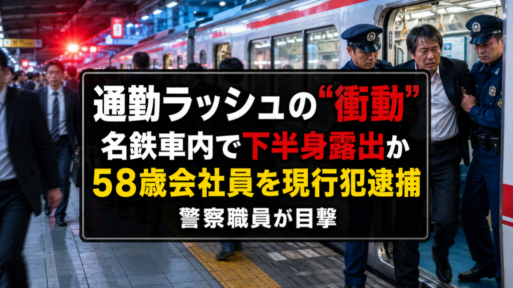 名鉄上小田井駅に停車中の列車内で起きた公然わいせつ事件を示す報道用イメージ