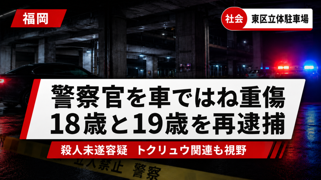 福岡市東区で職務質問中の警察官が車にはねられ重傷を負った事件の報道アイキャッチ