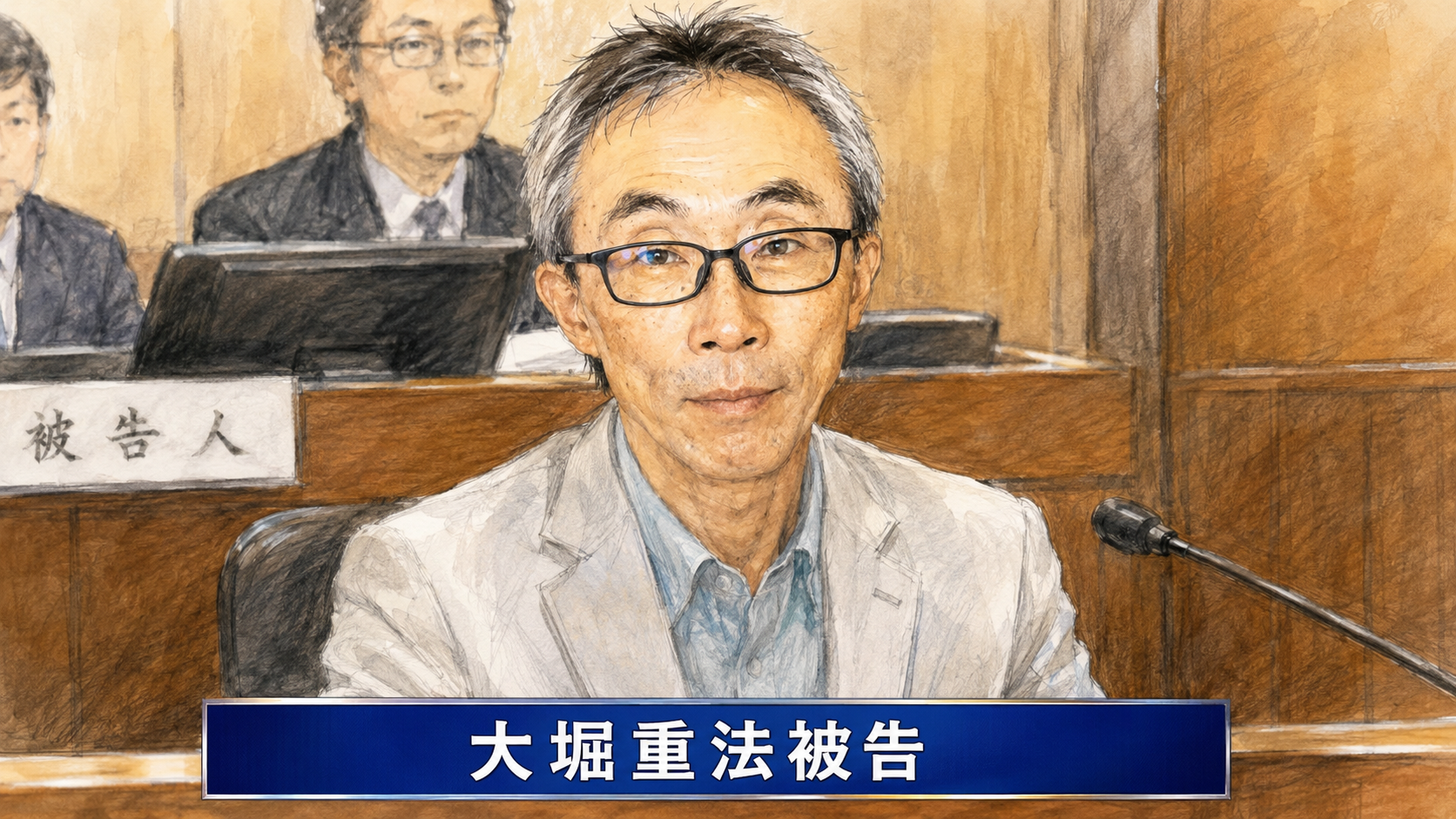 波動療法をめぐる不同意わいせつ裁判で起訴内容を認めた大堀重法被告の法廷イラスト