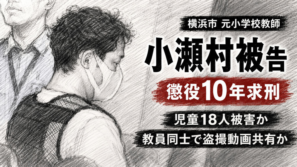 教員による児童盗撮共有事件を示す暗い教室とスマートフォン、裁判所の報道イメージ