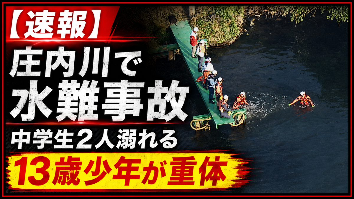 名古屋市西区南堀越付近の庄内川で川遊びをしていた男子中学生とみられる2人が溺れ13歳少年が意識不明の重体となった事故を伝える報道アイキャッチ
