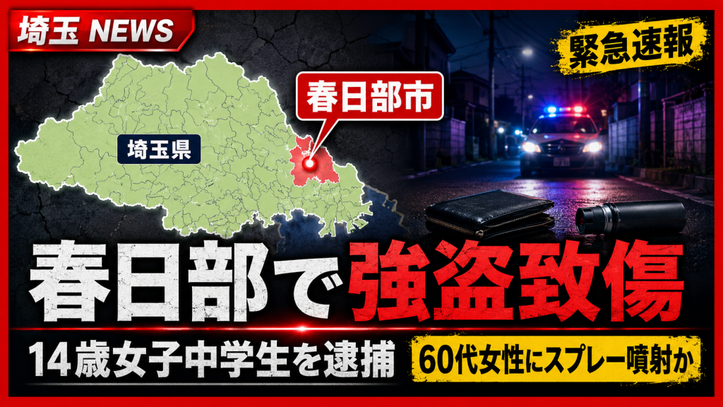 埼玉県春日部市で14歳女子中学生が強盗致傷容疑で逮捕された事件を伝える報道イメージ