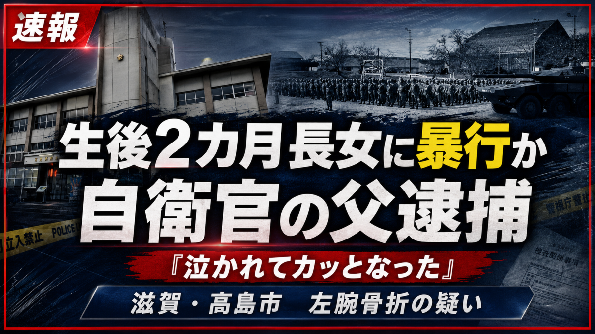 生後2カ月の長女に暴行し左腕を骨折させた疑いで自衛官の父親が逮捕された事件を伝える報道用アイキャッチ