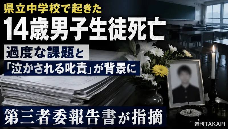 広島県内の県立中高一貫校で14歳男子生徒が死亡し第三者委員会が過度な課題と厳しい叱責を指摘した報道アイキャッチ