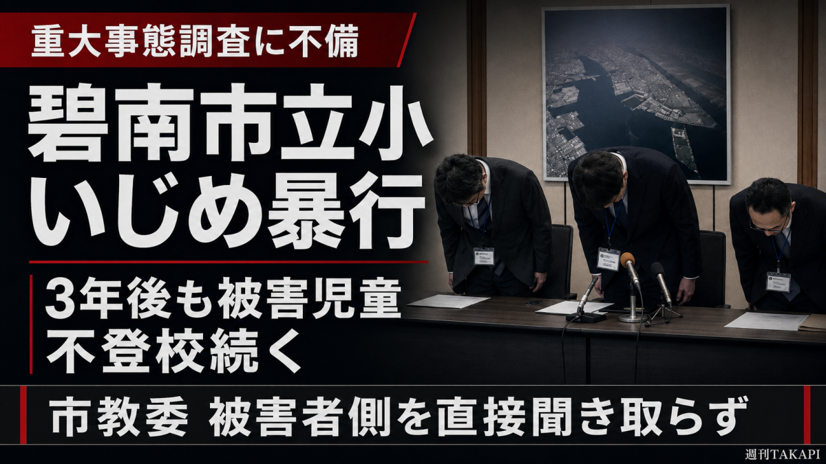 碧南市立小学校のいじめ重大事態調査で国指針違反の不備があったことを伝える報道アイキャッチ