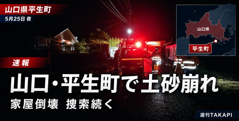 山口県平生町で大雨による土砂崩れが発生し家屋が倒壊した災害報道アイキャッチ