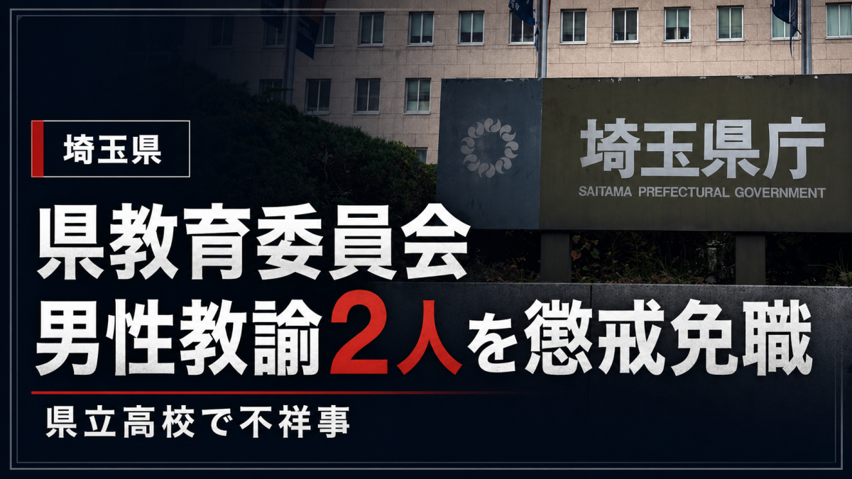 埼玉県立高校の男性教諭2人が懲戒免職となった問題を伝える報道用アイキャッチ