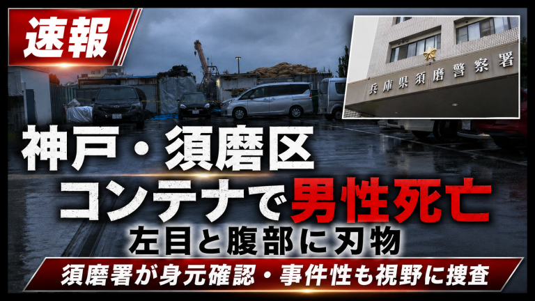 神戸市須磨区の会社敷地内コンテナで男性が死亡していた事件を伝える報道用イメージ