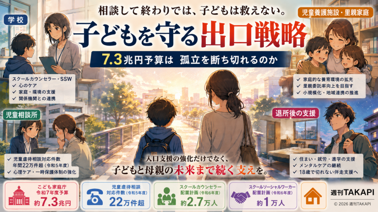 こども家庭庁の予算増と子ども支援の出口戦略を示す報道アイキャッチ