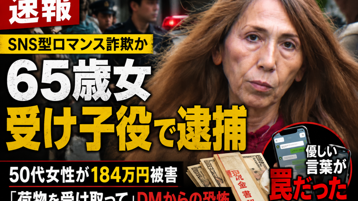 SNSで知り合った相手から荷物の受け取りを頼まれ現金184万円をだまし取られた疑いの特殊詐欺事件を伝える報道アイキャッチ