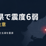 山梨県東部・富士五湖を震源とする震度6弱の地震について、余震への注意と津波の心配がないことを伝えるシンプルな注意喚起アイキャッチ