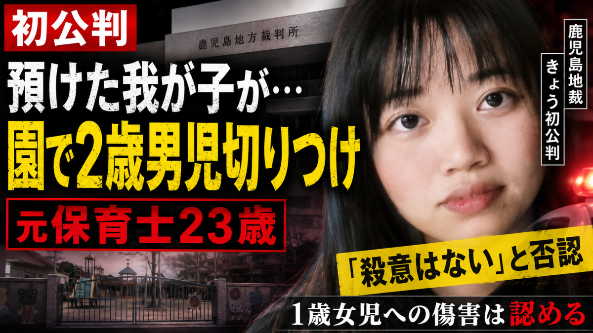 鹿児島市内の認定こども園で2歳男児が首を切りつけられたとされる事件の初公判を伝える報道アイキャッチ