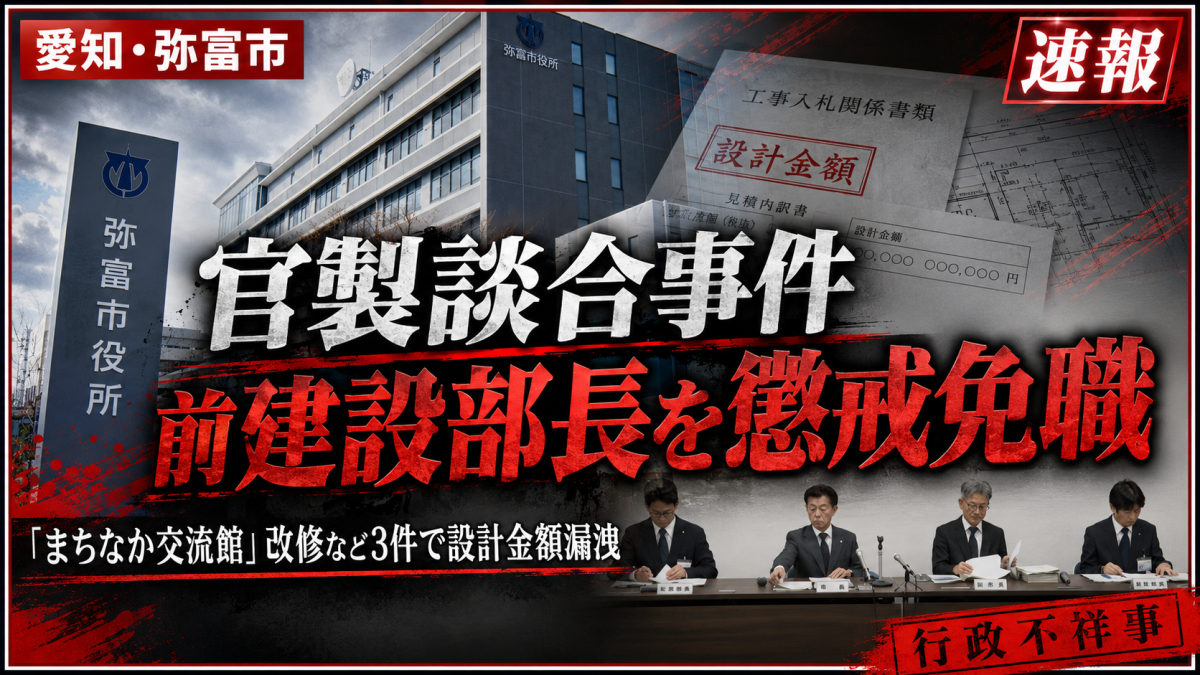 弥富市の官製談合事件で前建設部長が懲戒免職となったことを伝える報道アイキャッチ