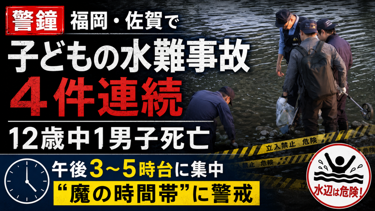 福岡と佐賀で子どもの水難事故が相次ぎ12歳中学1年男子が川遊び中に死亡した事故を伝える報道アイキャッチ
