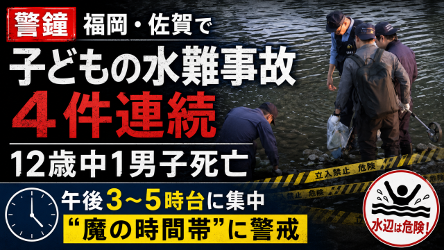 福岡と佐賀で子どもの水難事故が相次ぎ12歳中学1年男子が川遊び中に死亡した事故を伝える報道アイキャッチ