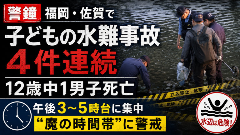 福岡と佐賀で子どもの水難事故が相次ぎ12歳中学1年男子が川遊び中に死亡した事故を伝える報道アイキャッチ