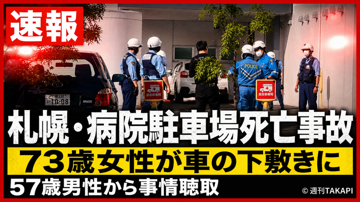 札幌市西区の病院駐車場で73歳女性が乗用車にはねられ死亡した事故を伝える報道イメージ