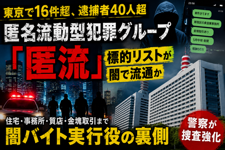 匿名流動型犯罪グループ「匿流」による強盗・侵入窃盗事件を伝える報道アイキャッチ