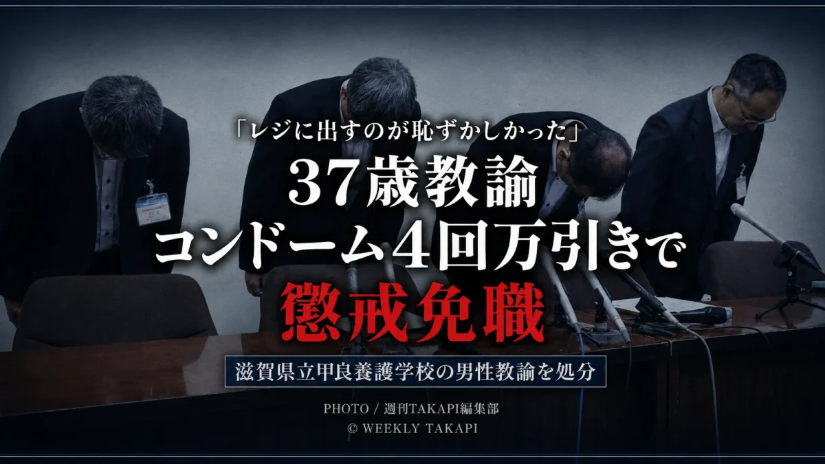滋賀県立甲良養護学校の37歳男性教諭がコンビニで避妊具を4回万引きし懲戒免職となった教員不祥事を伝える報道アイキャッチ