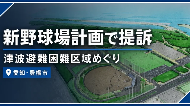 豊橋市の新野球場建設予定地と津波避難困難区域をめぐる住民訴訟のイメージ