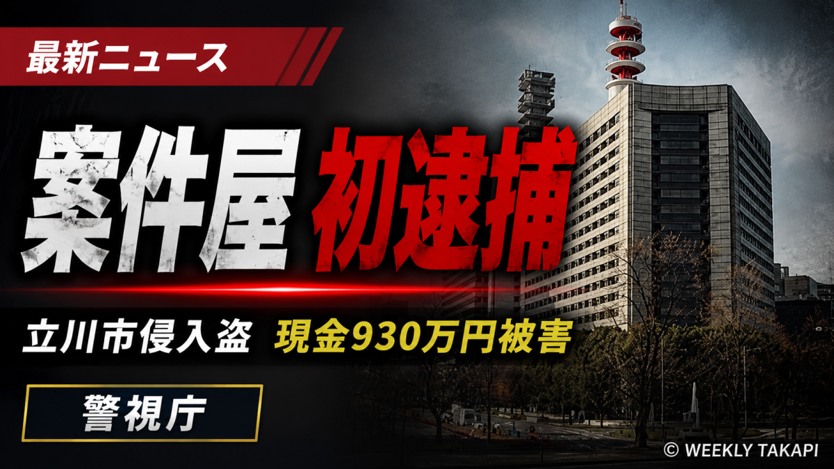 警視庁が立川市の侵入盗事件で案件屋とされる26歳男を逮捕したことを伝える報道画像