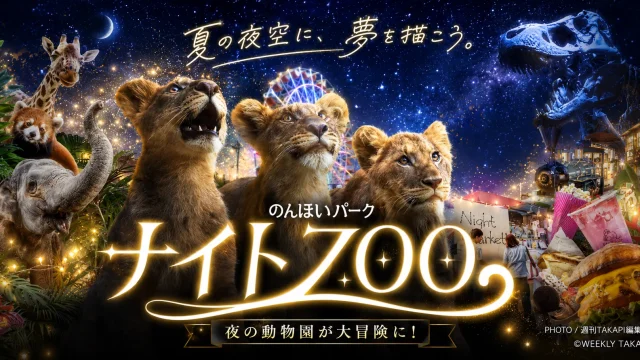 愛知県豊橋市ののんほいパークで開催されるナイトZOO 2026の夜の動物、観覧車、ライトアップを紹介する夏イベントのアイキャッチ