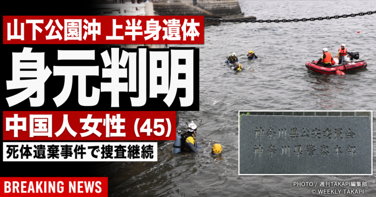 横浜市中区の山下公園前の海上で見つかった上半身のみの遺体について身元が判明した事件を伝える報道アイキャッチ