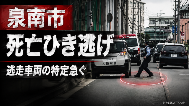 大阪府泉南市樽井の府道で発生した死亡ひき逃げ事件を伝える報道アイキャッチ