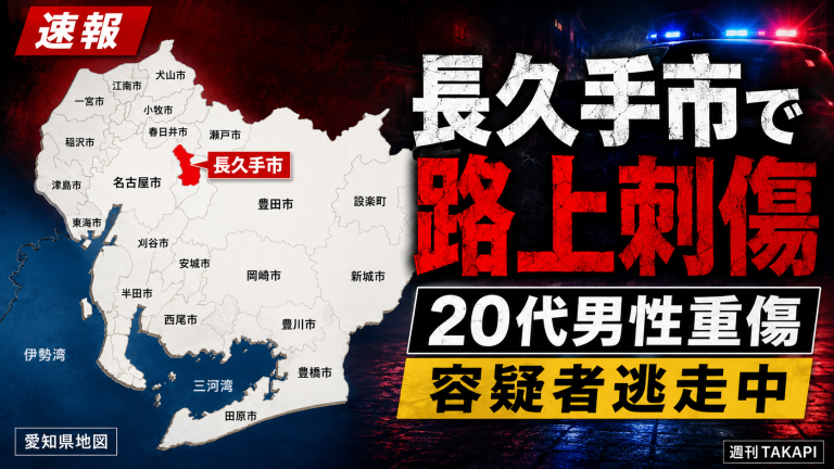 愛知県長久手市片平の路上で20代男性が腹部を刺され、逃走した男を警察が捜査している速報イメージ