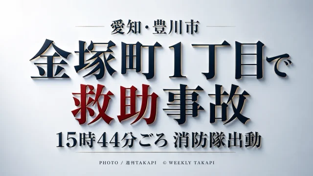 愛知県豊川市金塚町1丁目で8月16日午後3時44分ごろ発生した救助事故と消防隊出動を伝える週刊TAKAPIの報道アイキャッチ