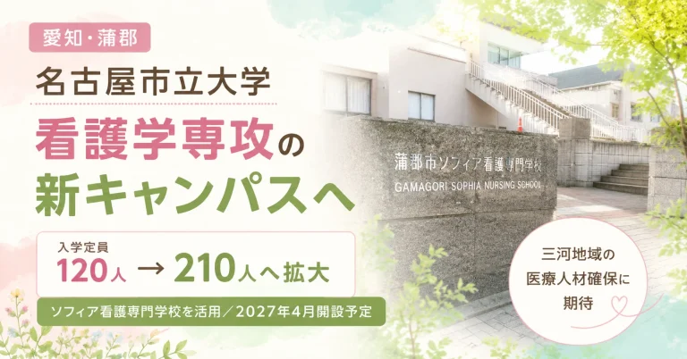 名古屋市立大学が愛知県蒲郡市に看護学専攻の新キャンパスを開設する計画を伝える報道アイキャッチ