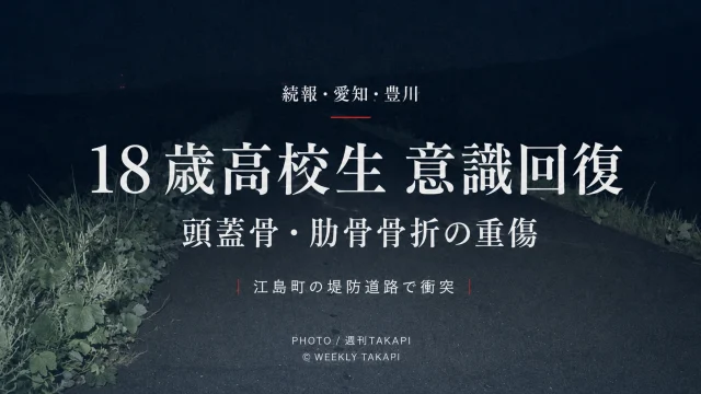 愛知県豊川市江島町の堤防道路で自転車の18歳男子高校生が軽自動車にはねられ重傷を負った事故の報道アイキャッチ