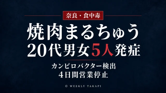 奈良市の焼肉まるちゅうでカンピロバクター食中毒が発生し20代男女5人が発症したニュースのアイキャッチ