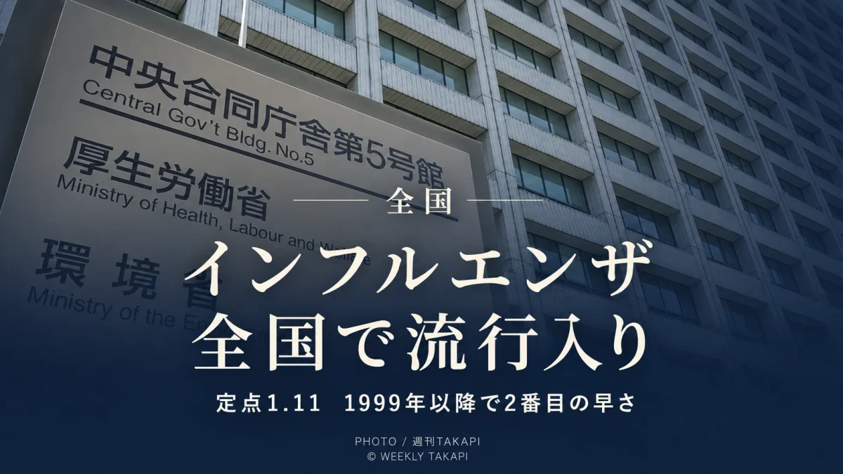 厚生労働省が2026年第34週のインフルエンザ定点当たり報告数1.11、患者報告4094人として全国的な流行入りを発表したニュースのアイキャッチ